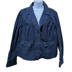 Gap 1969 Womens XXL Navy Denim Jacket Buttoned Pockets Notched Collar whimsygoth